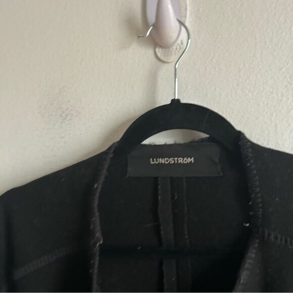 Lundstrom Sz M Wool Black Relaxed Open Front Lagenlook Jacket Coat - Picture 6 of 12